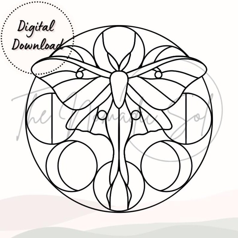 Luna Moth and Moon Phases Pattern Stained Glass PDF Digital File- 2 ...