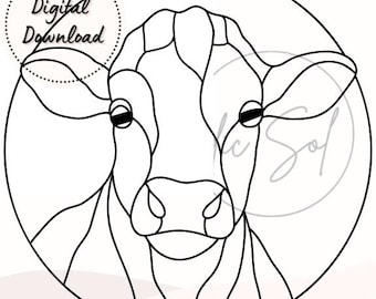 Cow Face Pattern Stained Glass PDF Digital File
