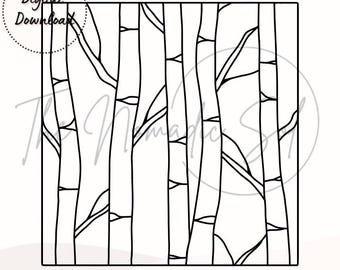 Birch Trees Pattern Stained Glass PDF Digital File- 2 Variations included