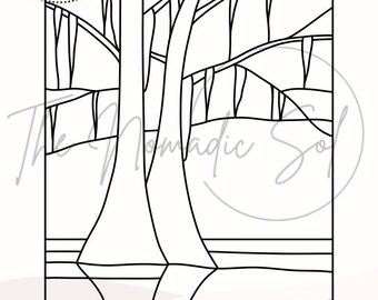 Wetlands with Cypress Trees Pattern Stained Glass PDF Digital File