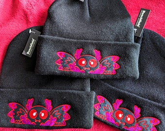 Peeking Mothman Cryptid Embroidered Beanie