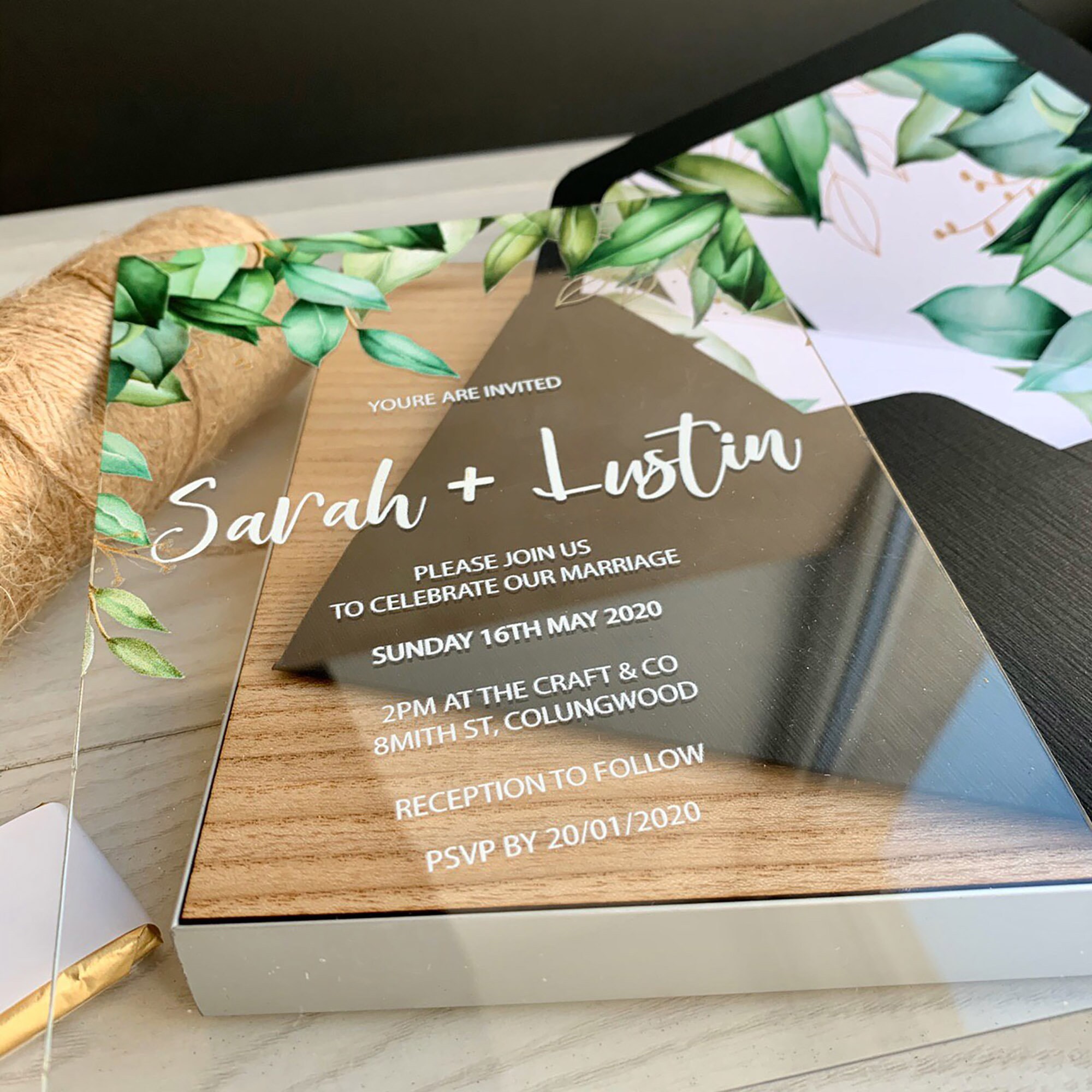 Clear Acrylic Invitations Greenery Wedding Invitations Etsy