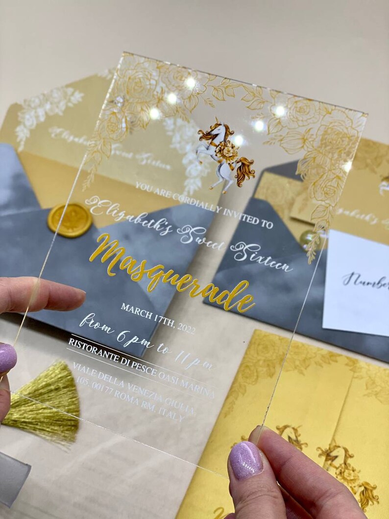 Acrylic Birthday Invitation Quinceanera Invite Velvet Etsy