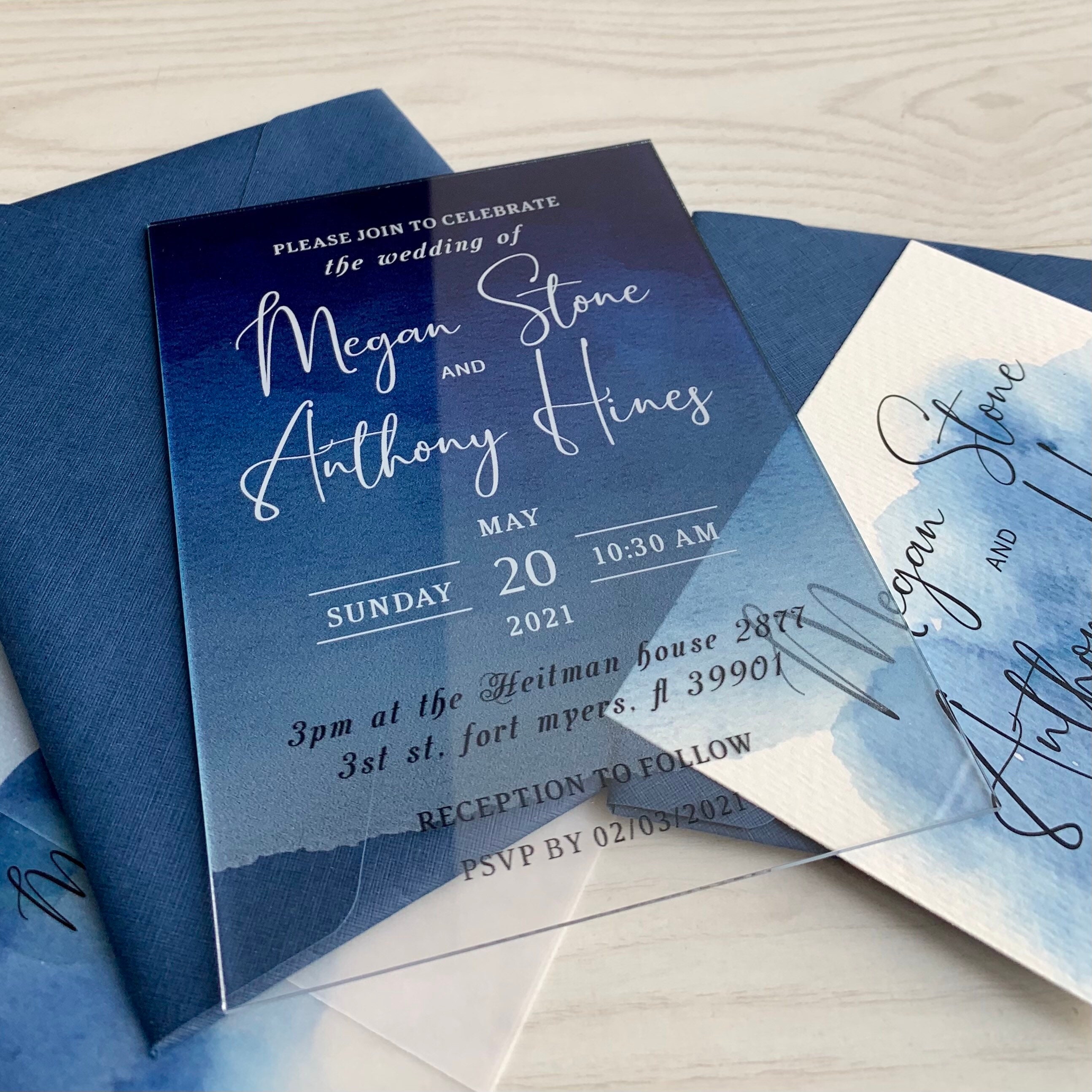 Navy Blue Wedding Invitation Acrylic Wedding invitation set | Etsy