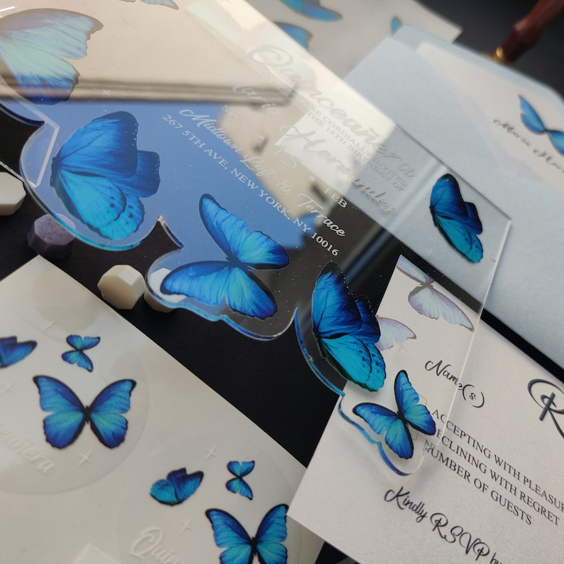 Blue Butterfly Quinceanera Invitations Acrylic Butterfly Etsy