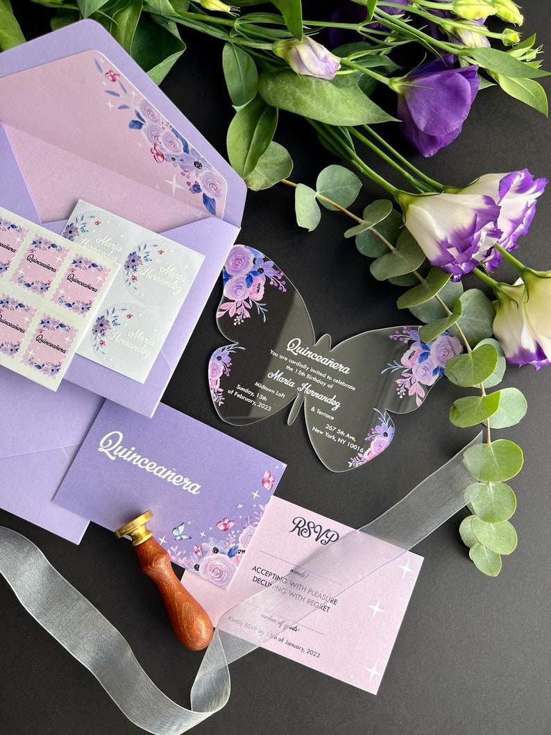 Butterfly Quinceanera Invitations Acrylic Butterfly Invites Etsy
