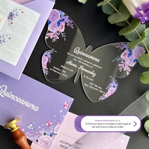 Butterfly Quinceanera Invitations, Acrylic Butterfly invites, Sweet 16 Invitations design