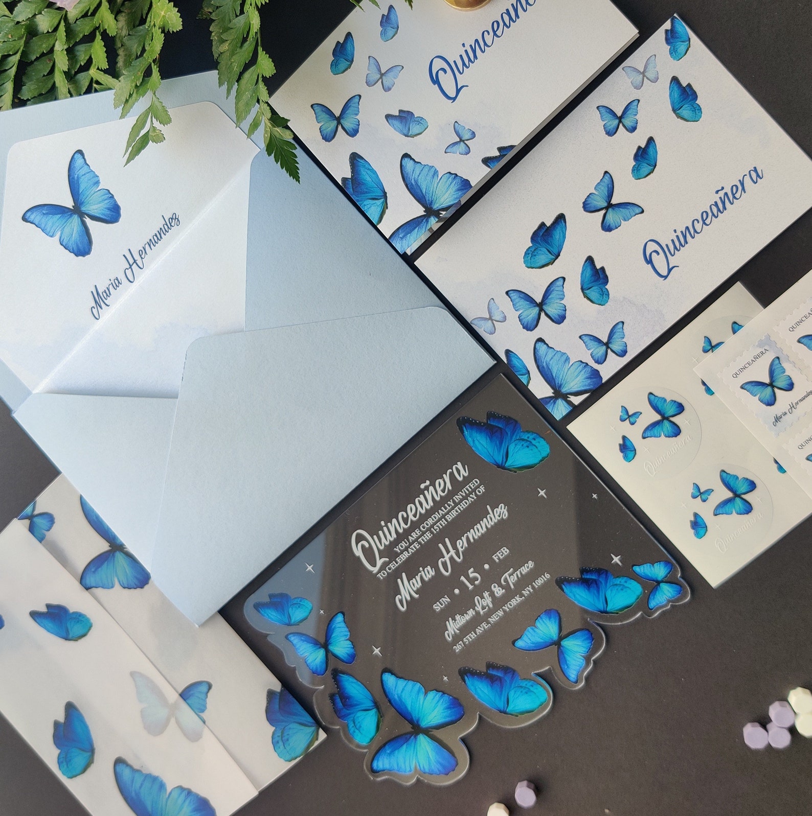 Blue Butterfly Quinceanera Invitations Acrylic Butterfly Etsy
