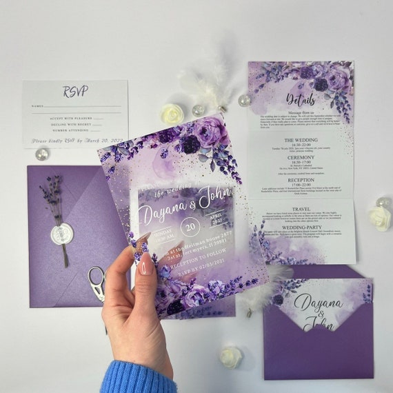 Wedding Invitation Suite With Lavenders Accessories , Custom