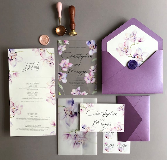 Wedding Invitation Suite With Purple Accessories, Orchid Acrylic