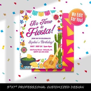 Fiesta Birthday Invitation, Mexican Theme Invitation, Fiesta Invitation, Mexican Papel Birthday Invite, Canva Editable Template, White Back