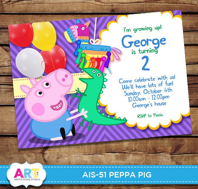 George Pig Invite Peppa Pig Birthday Invitations Digital Printable Party Invites Personalized Printable Card Peppa For Boys Ais 51