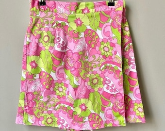 Vintage Floral Skort Women's Size S Small Pink Lime Green Retro Mod Tennis Prep