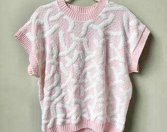 Vintage Fairy Kei Sweater Women's Size M Medium Pink White Twee Cute Girly Top