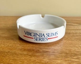 Vintage Virginia Slims Series Ashtray Ceramic Women's Tennis Advertising White