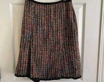 Vintage 90s Y2K Tweed Skirt Women's Size 2 Green Pink Brown Fairy Grunge Preppy