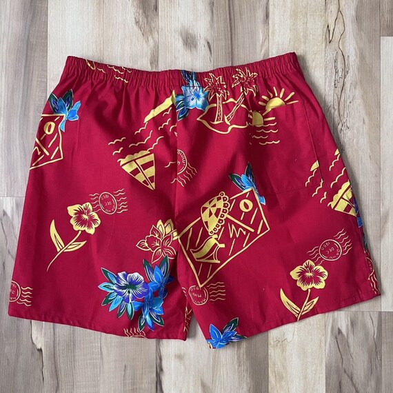 Vintage Hawaiian Floral Shorts Men's Size XL Red … - image 2