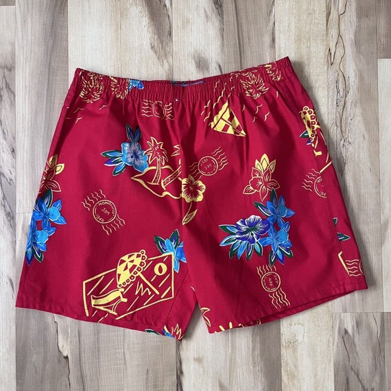Vintage Hawaiian Floral Shorts Men's Size XL Red … - image 1