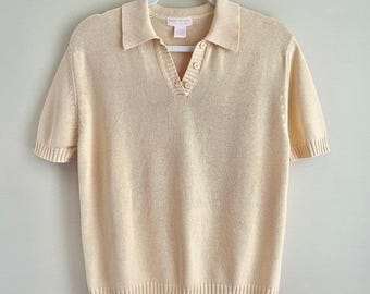 Vintage Brooks Brothers Sweater Women's Medium Pale Yellow 100% Cotton Preppy