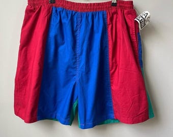 Vintage Swim Trunks Men's XL New NWT Deadstock Red Blue Preppy Rugby Cotton 7"