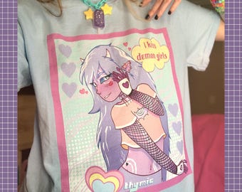 Pastell Dämon Mädchen Shirt | kawaii Kleidung | fairy kei | decora kei | Harajuku-Shirt | ästhetisches Anime-Kleidchen | Retro-Shirt | Valentinstag