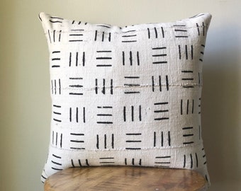 Dashed Line African Mudcloth Black & White Pillow Cover