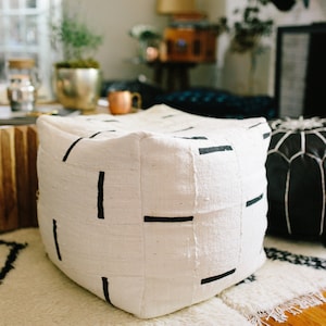 Black and White or Indigo Mudcloth Square Pouf / Bean Bag Chair / Ottoman Made from African Mudcloth White Ground w Black