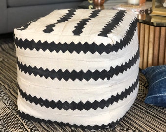 Black and White Striped Mudcloth Square Pouf / Bean Bag Chair / Ottoman