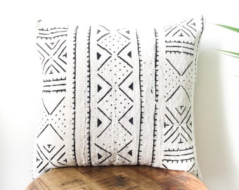 Amazing Antiqued African Mudcloth Hand Stitched Black & White Pillow Cover - 16" x 16" - 18" x 18" - 20" x 20" - 25" x 25" - also available