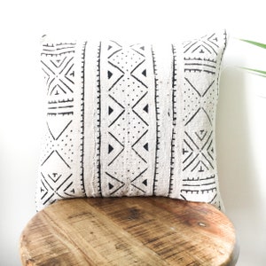 Amazing Antiqued African Mudcloth Hand Stitched Black & White Pillow Cover - 16" x 16" - 18" x 18" - 20" x 20" - 25" x 25" - also available