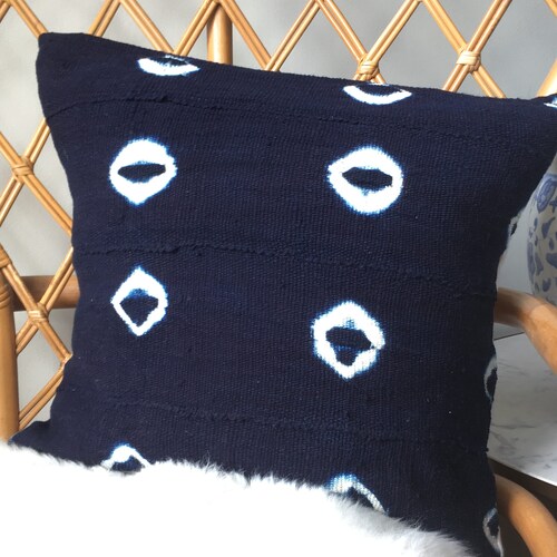African Indigo Mudcloth Striped Shibori Pillow Cover Etsy