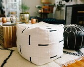 Black and White or Indigo Mudcloth Square Pouf Bean Bag Chair Ottoman - Made from African Mudcloth
