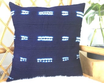 Amazing African Mudcloth Hand Stitched White & Black or Shibori Indigo Pillow Cover - 16"x16" - 20"x20" - 25"x25" - 16"x26" - also available