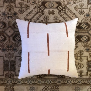 Dashed Line African Mudcloth Rust Orange & White Pillow Cover