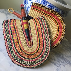 African Hand Fan with Leather Handle Sold Assorted