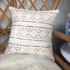 Rust and White Pattern Vintage African Mudcloth HandMade Copper / Rust & White Pillow Cover, 16" x 16" - 18" x 18" - 20" x 20" - 25" x 25" -