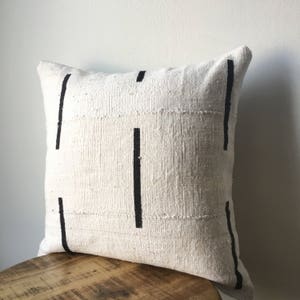 DOUBLE SIDED with Insert - White with Black Dashed Lines - Dash Line African Mudcloth Pillow ( Insert Included)  - Two Side - 2 Sides
