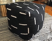 Black and White or Indigo Mudcloth Square Pouf Bean Bag Chair Ottoman - Made from African Mudcloth
