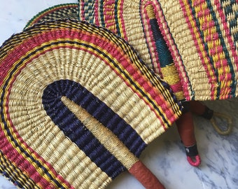 Hand Fan with Leather Handles - Colors Assorted