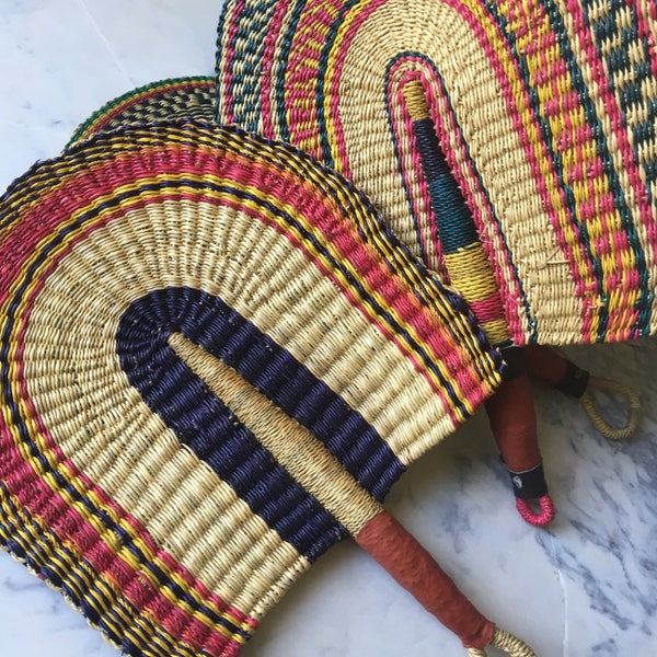 Hand Fan with Leather Handles - Colors Assorted