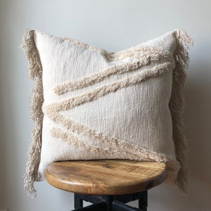 Cream Vintage Wedding Blanket Moroccan Pillow Cover 12 x 23 / 16 x 26 / 18 or 20 / With Tassel