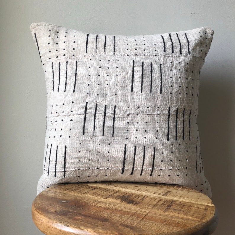 Dashed Line and Dots African Mudcloth Hand Stitched Black & White Pillow Cover 16, 18, 20, 25 16 x 26 Custom Sizes Available image 4