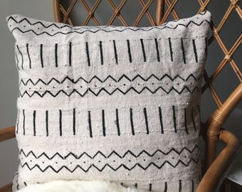 Amazing Antiqued African Mudcloth Hand Stitched Black & White Pillow Cover - 16" x 16" - 20" x 20" - 25" x 25" - also available