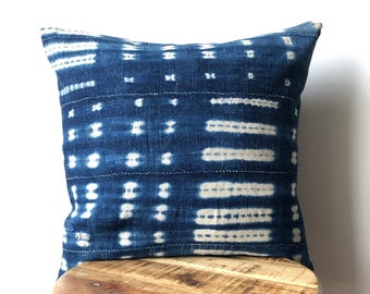 African Mudcloth Shibori Blue Pillow Single Sided