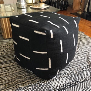 Black and White or Indigo Mudcloth Square Pouf / Bean Bag Chair / Ottoman - Made from African Mudcloth