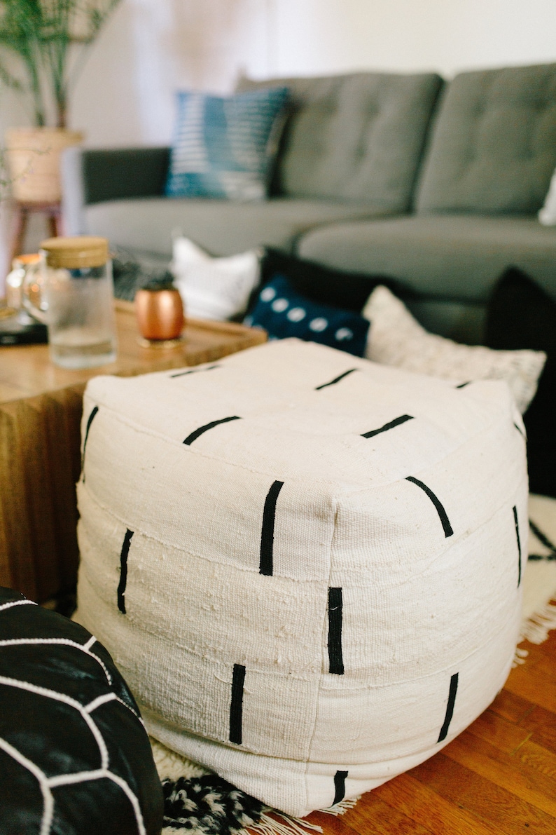 Black and White or Indigo Mudcloth Square Pouf / Bean Bag Chair / Ottoman Made from African Mudcloth image 5