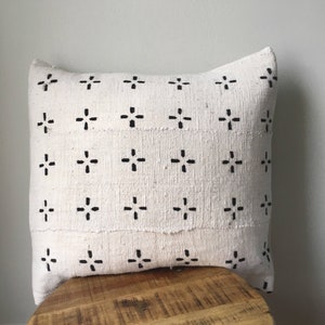 Amazing Antiqued African Mudcloth Hand Stitched Black & White Pillow Cover 16 x 16 18 x 18 20 x 20 also available image 1