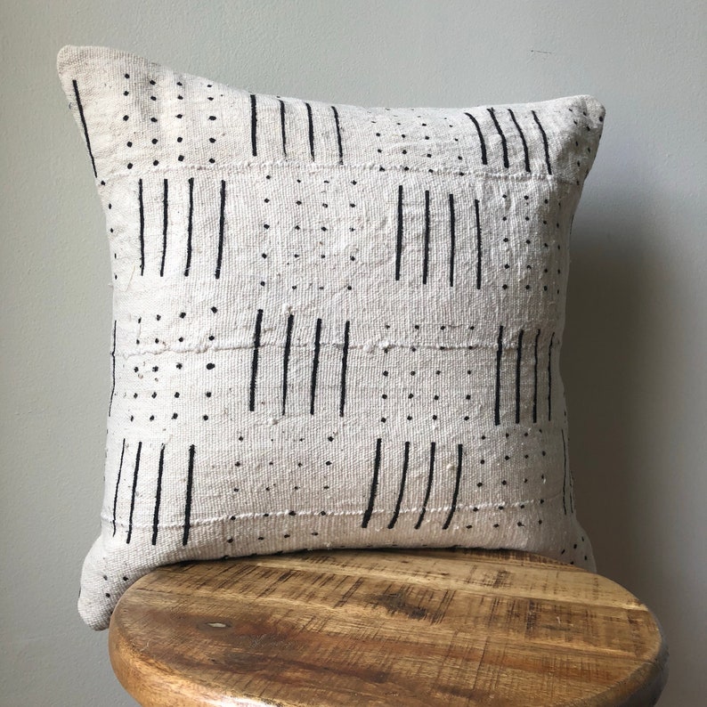 Dashed Line and Dots African Mudcloth Hand Stitched Black & White Pillow Cover 16, 18, 20, 25 16 x 26 Custom Sizes Available image 5