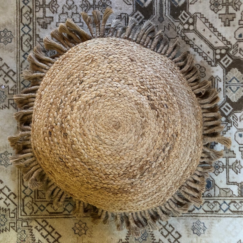 Seagrass and Raffia Jute Braided Round Pillow cover 20 Inch image 3
