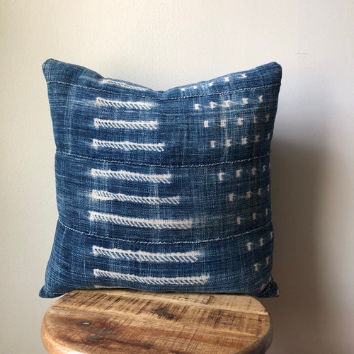 African Indigo Mudcloth Striped Shibori Pillow Cover Etsy